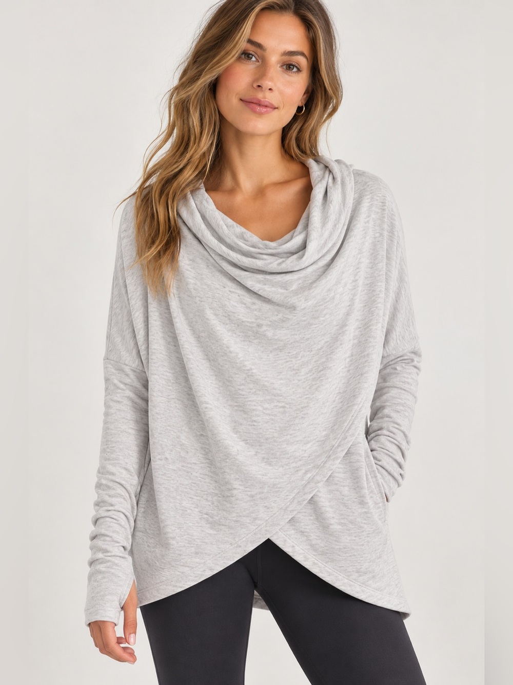 Athleta Purana Wrap Hoodie SP Gray Cowl Neck Yoga Athleisure Cozy